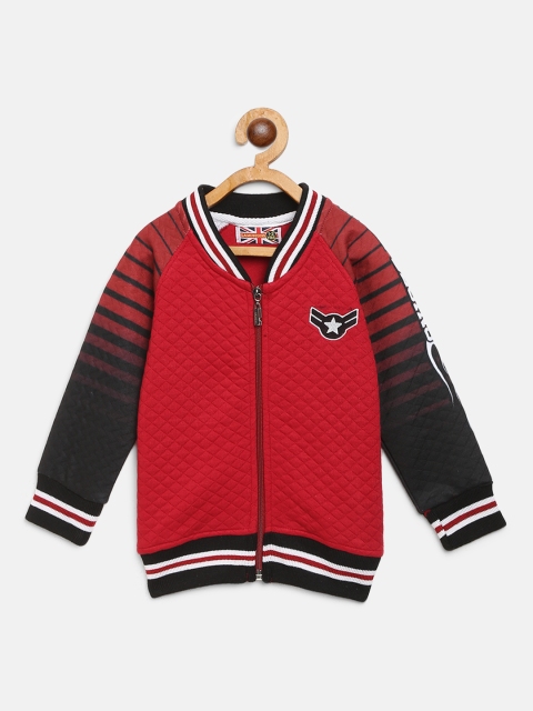

GAME BEGINS Boys Red & Black Quilted Front-Open Sweatshirt with Striped Detail