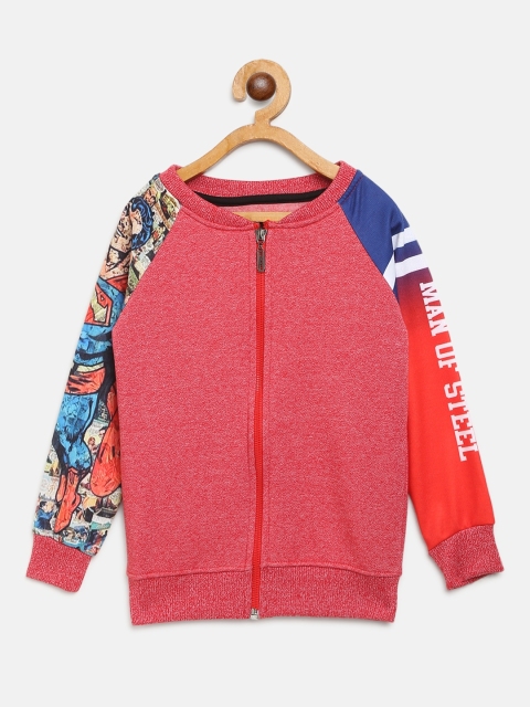 

GAME BEGINS Boys Red Solid Front-Open Sweatshirt with Printed Detail