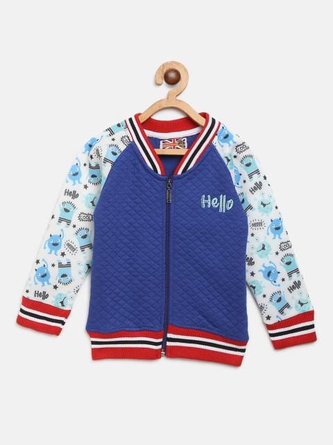 

GAME BEGINS Boys Blue & White Quilted Front-Open Sweatshirt with Printed Detail