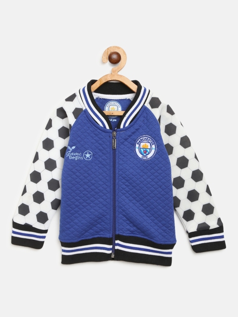 

GAME BEGINS Boys Blue & White Quilted Front-Open Sweatshirt with Printed Detail