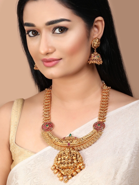 

Rubans Women Gold Plated Stone Studded Traditional Temple Jewellery Set