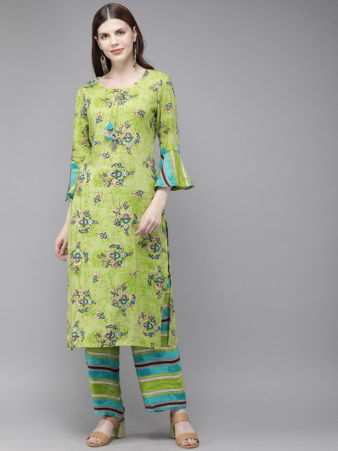 

Alena Women Green & Blue Printed Kurta with Palazzos