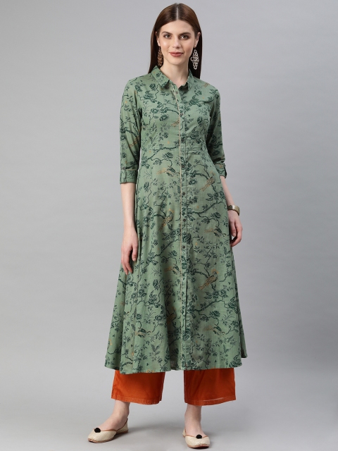 

Alena Women Green Floral Print A-Line Kurta