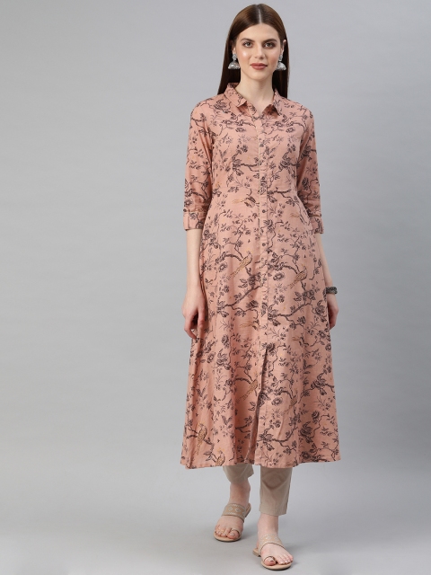 

Alena Women Peach-Coloured Floral Print A-Line Kurta