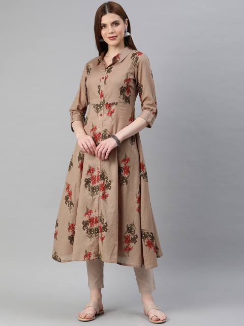 

Alena Women Brown Floral Printed A-Line Kurta
