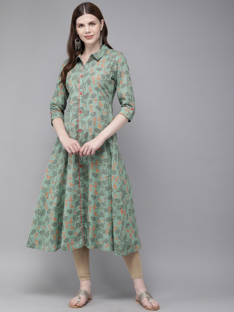 

Alena Women Green Printed A-Line Kurta