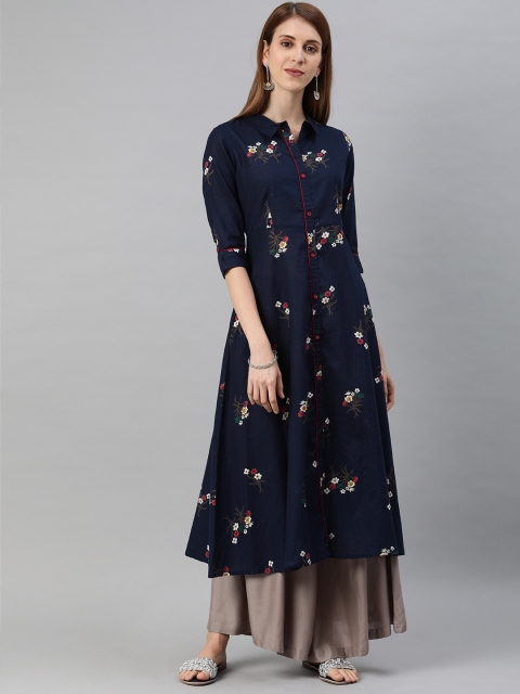 

Alena Women Navy Blue Printed A-Line Kurta