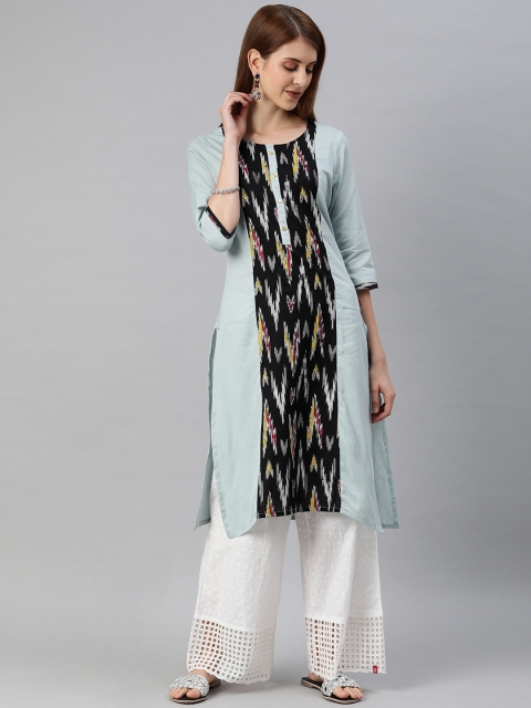 

Alena Women Sea Green & Black Printed Straight Kurta
