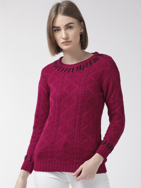 

Cayman Women Magenta Self Design Pullover Sweater