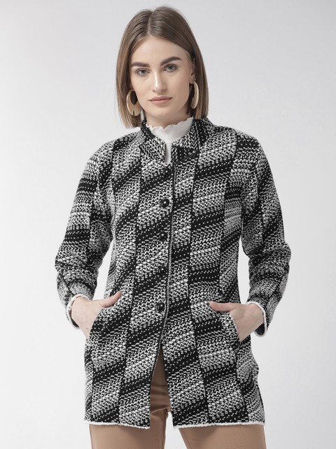 

Cayman Women Black & White Self Design Cardigan