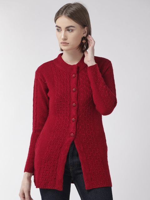 

Cayman Women Maroon Self Design Cardigan