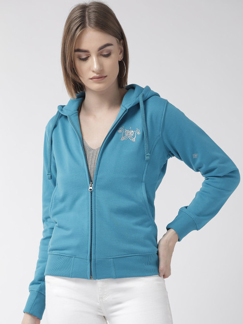 

Cayman Women Blue Solid Hooded Sweatshirt