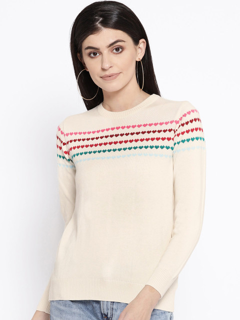 

Cayman Women Cream-Coloured Self Design Sweater
