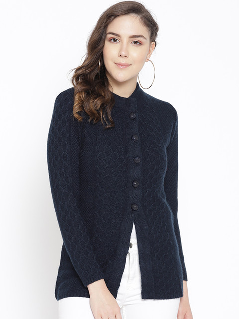 

Cayman Women Navy Blue Self-Design Woollen Cardigan