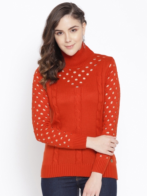 

Cayman Women Coral Red Self-Design Woollen Sweater