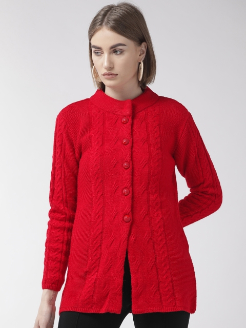 

Cayman Women Red Self Design Cardigan