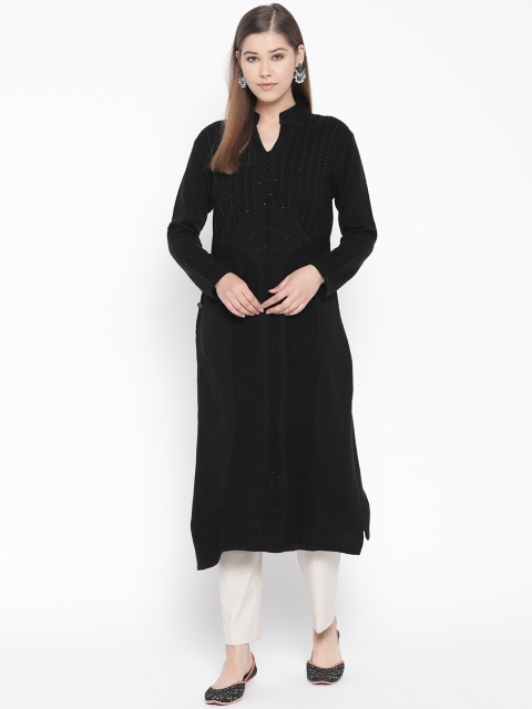 

Cayman Women Black Solid Woollen Winter Straight Kurta
