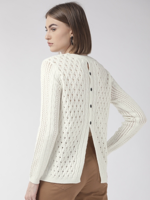 

Cayman Women Off-White Self Design Pullover Sweater