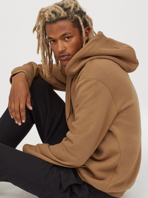 

H&M Men Beige Solid Hooded Sweatshirt