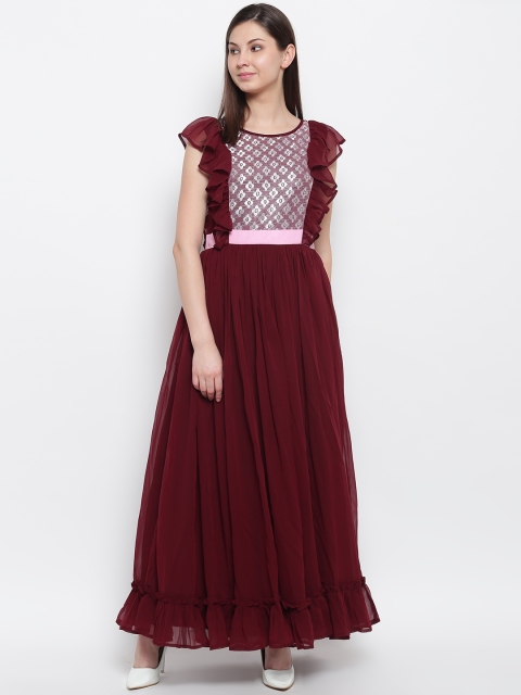 

Karmic Vision Women Maroon Solid Maxi Dress