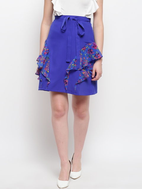 

Karmic Vision Women Blue Printed Detail Ruffled A-Line Skirt