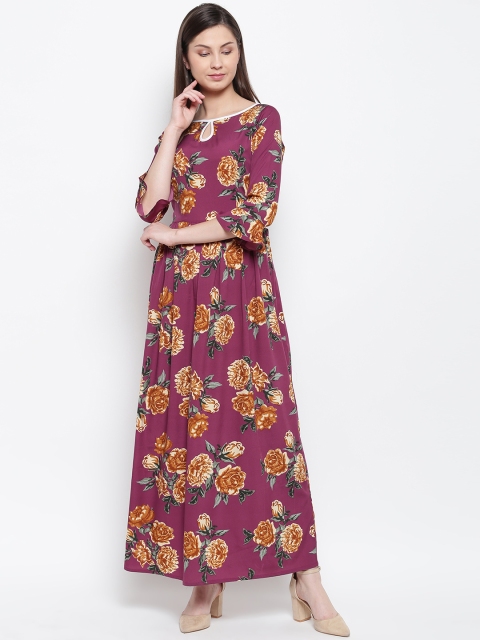 

Karmic Vision Women Purple & Brown Printed Maxi Dress