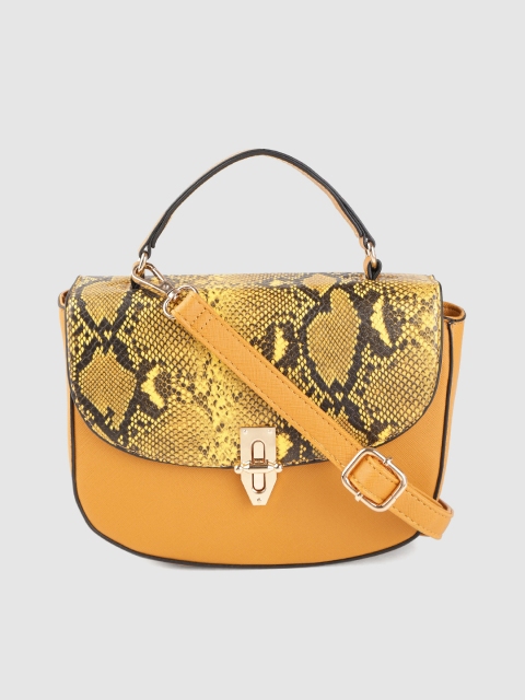 

Carlton London Mustard Yellow Snakeskin Pattern Satchel Bag