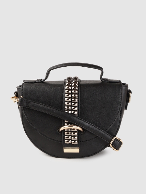 

Carlton London Black Solid Half Moon Satchel Bag