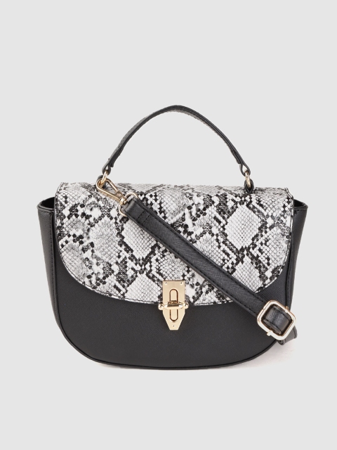 

Carlton London Black & Grey Snakeskin Textured Satchel Bag