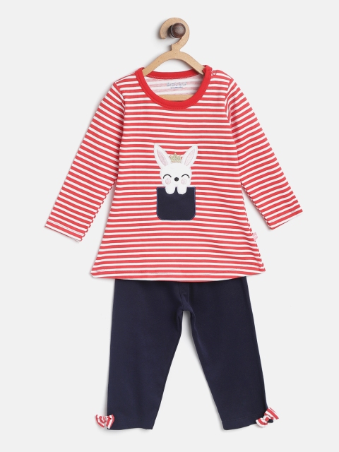 

Moms Love Girls Red & White Striped T-shirt with Solid Pyjamas
