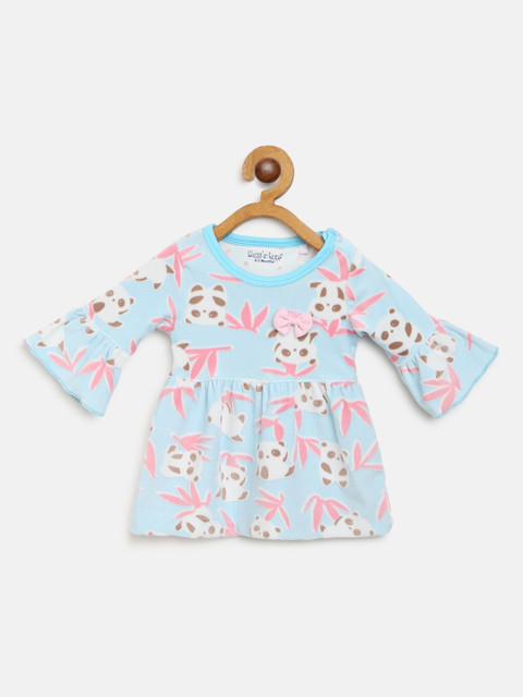 

Moms Love Girls Blue & Pink Panda Print Velvet Finish Fit & Flare Dress