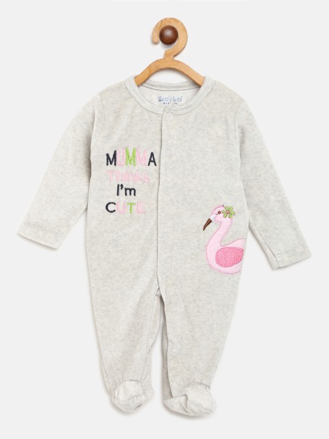 

Moms Love Girls Grey Embroidered Velvet Finish Sleepsuit