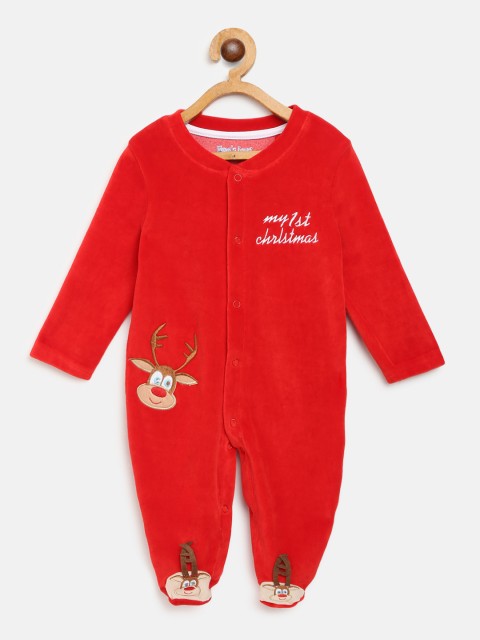 

Moms Love Boys Red Velvet Finish Applique Detail Sleepsuit
