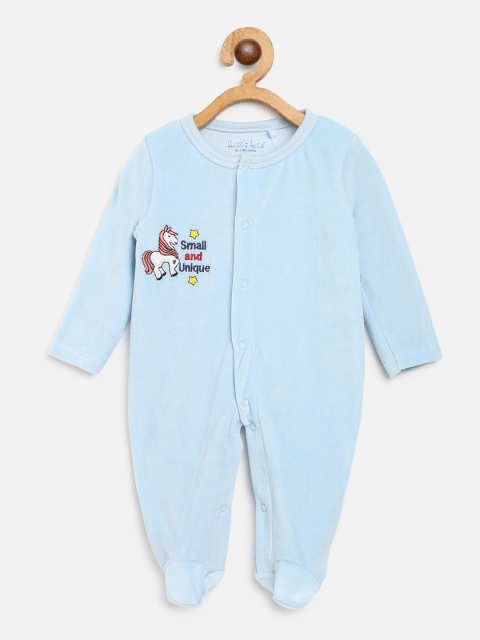 

Moms Love Girls Blue Solid Velvet Finish Sleepsuit