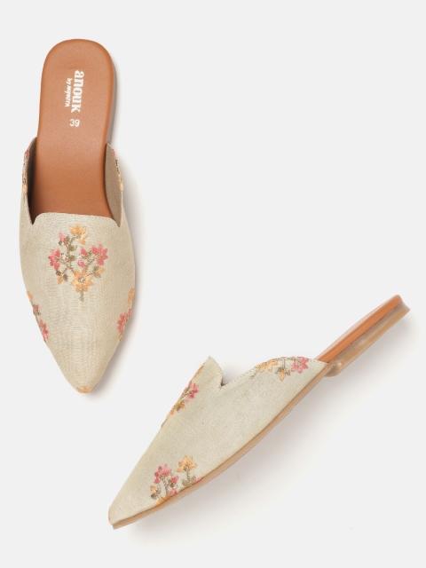 

Anouk Women Beige Embroidered Mules
