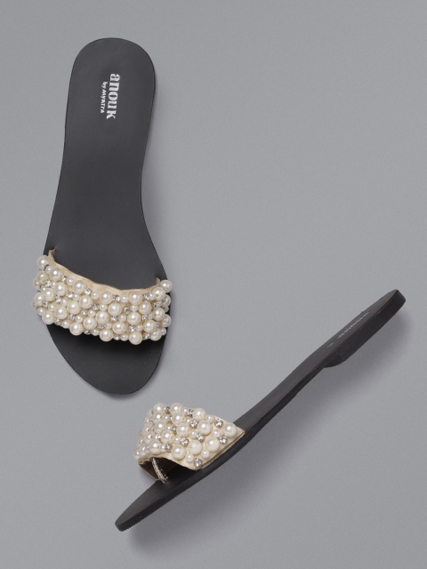 

Anouk Women Off-White Beaded Open Toe Flats