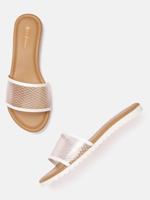 

Mast & Harbour Women White Woven Design Open Toe Flats
