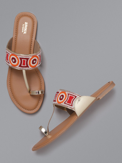 

Anouk Women Maroon & Gold-Toned Beaded One Toe Flats