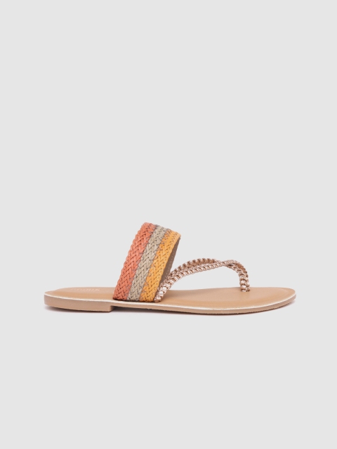 

Anouk Women Gold-Toned & Mustard Yellow Braided One Toe Flats, Blue