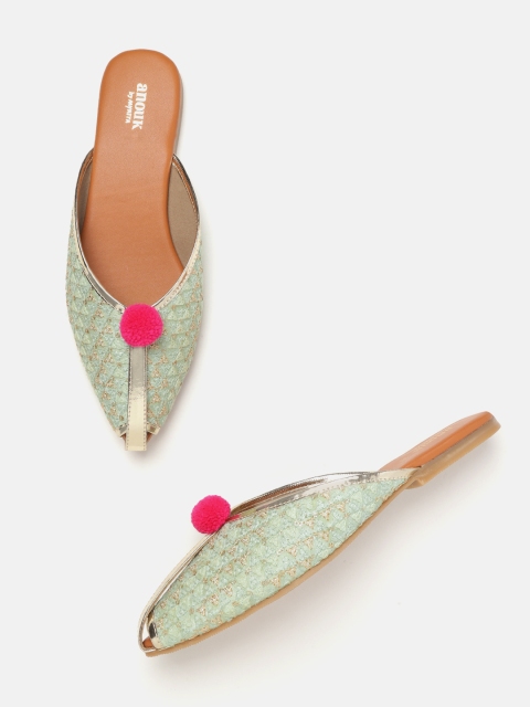

Anouk Women Mint Green Woven Design Mojaris