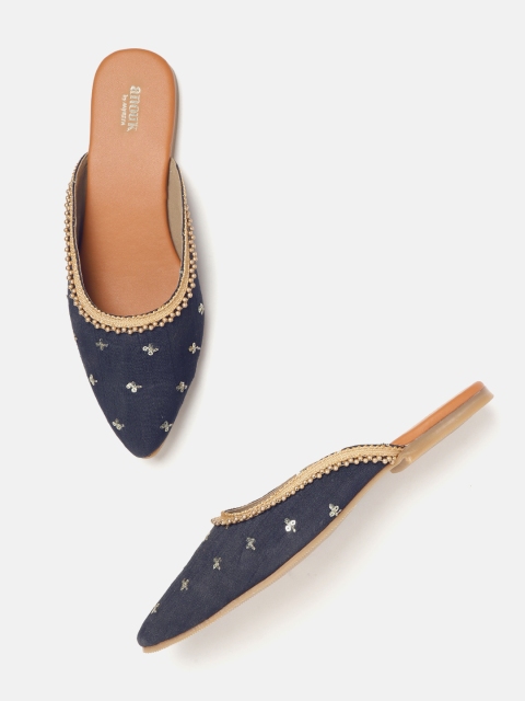 

Anouk Women Navy Blue Sequinned Mules