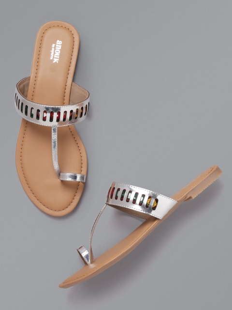

Anouk Women Silver-Toned Laser Cut One Toe Flats