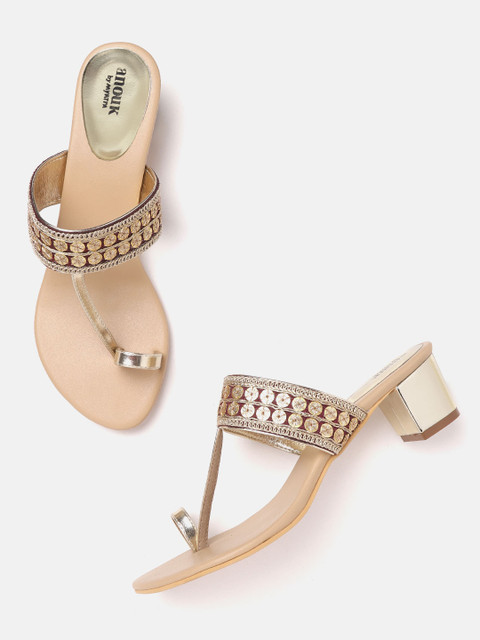 

Anouk Women Gold-Toned & Burgundy Embellished Heels