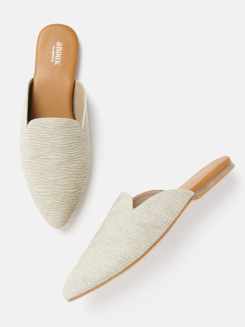 

Anouk Women Gold-Toned Textured Mules