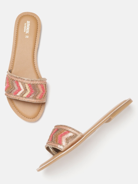 

Anouk Women Pink & Gold-Toned Beaded Open Toe Flats
