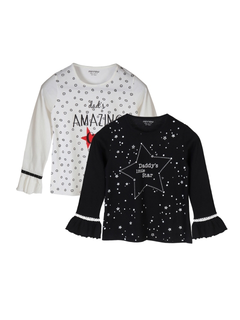 

minnow Girls Pack of 2 Black & Off-White Printed Tops