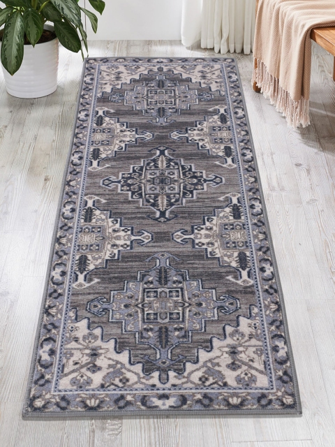 

RUGSMITH Grey & Navy blue Patterned Anti-Skid Carpet