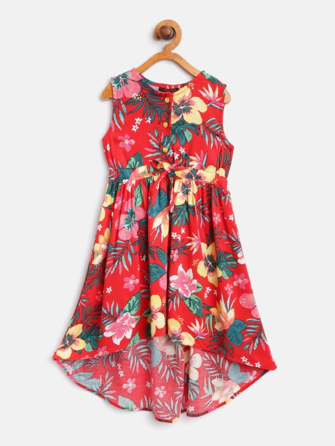 

pspeaches Girls Red & Yellow Tropical Print A-Line Dress