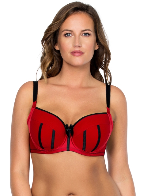 

PARFAIT Plus Size Red Black Solid Underwired Lightly Padded Plunge Bra 6901