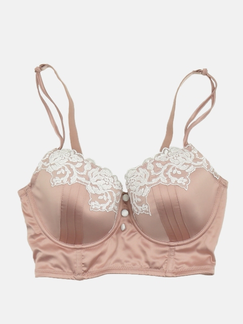 

PARFAIT Pink Self Design Lace Inserts Underwired Lightly Padded Balconette Bra